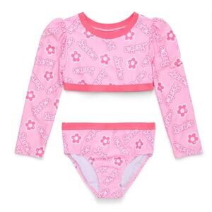 Barbie Puff Sleeve Toddler Girl Long- Sleeve Bikini Swimsuit, Two-Piece, Size 3T